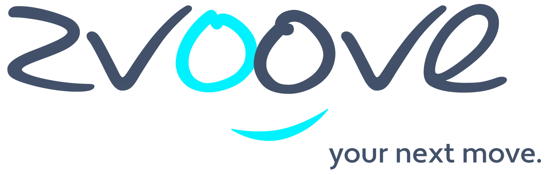 zvoove-Logo mit stilisiertem blauen Lächeln und dem Slogan „your next move.“