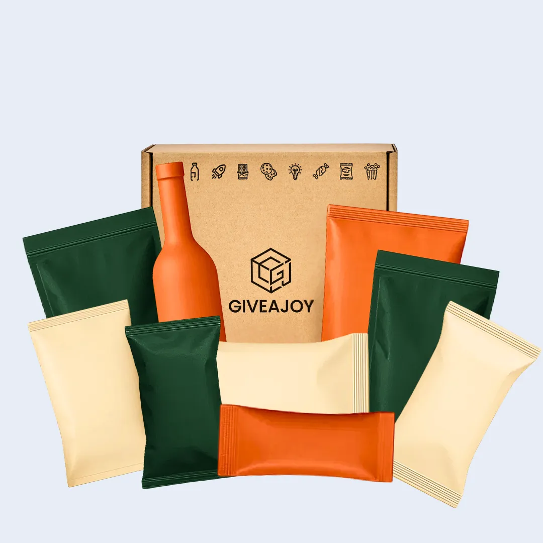 Geöffnete GIVEAJOY Überraschungsbox L mit regionalen Snacks, Getränken und Beigaben, liebevoll drapiert.